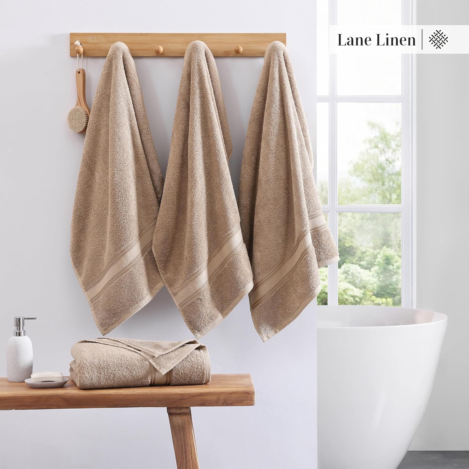 LANEE LINEN 100 Cotton Bath Towels Set of 4 Taupe
