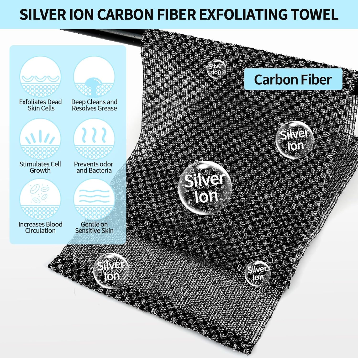Adanluxe Silver Ion Exfoliating Body Scrub Towel