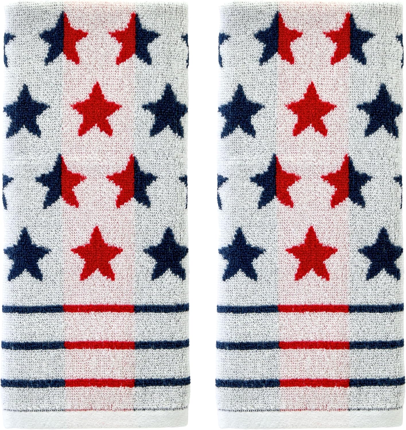 Patriotic Red White Star Hand Towel Set 2 Count