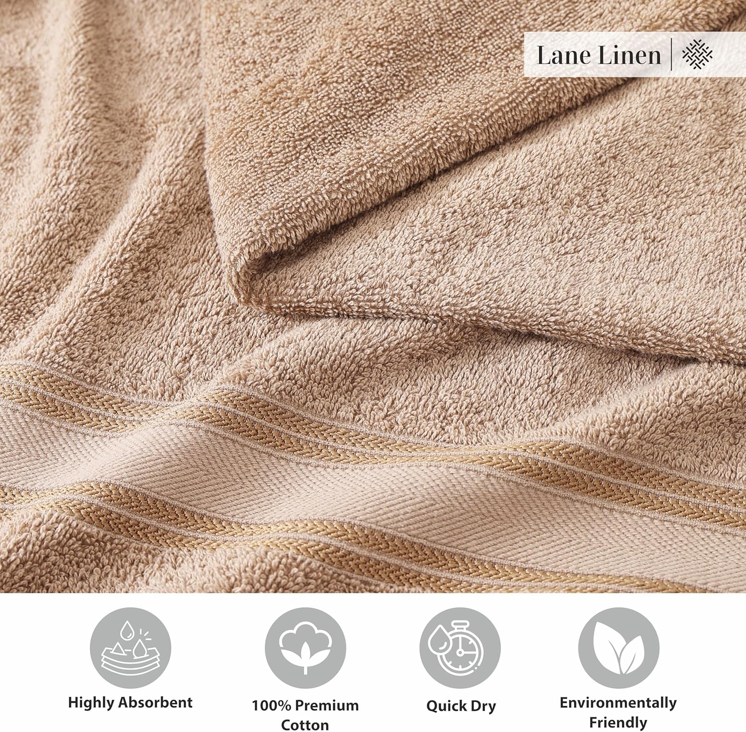LANEE LINEN 100 Cotton Bath Towels Set of 4 Taupe