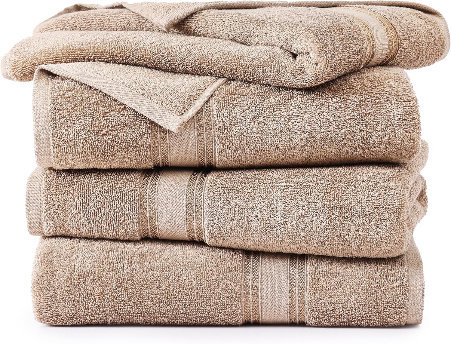 LANEE LINEN 100 Cotton Bath Towels Set of 4 Taupe