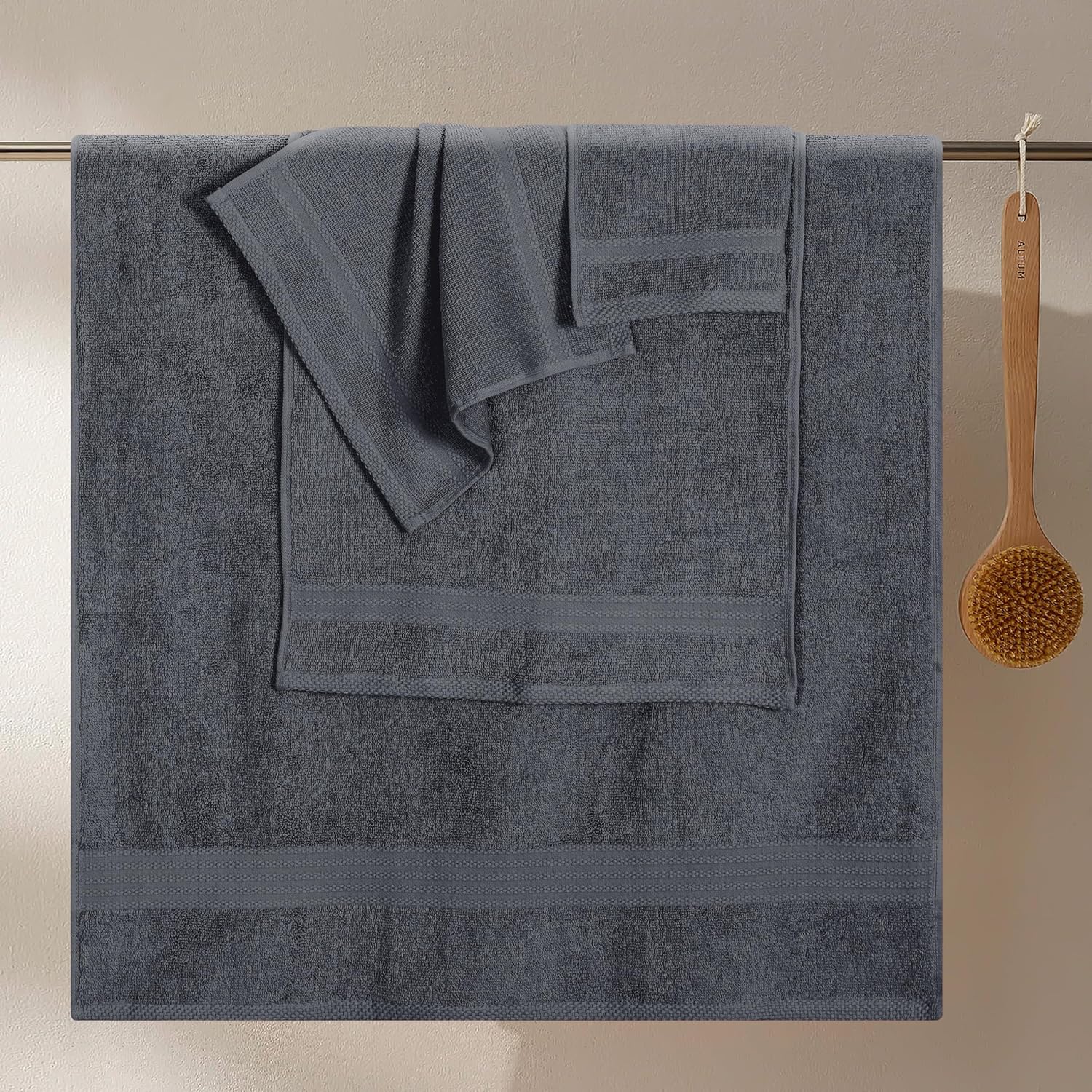 GLAMBURG 8-Piece Ultra Soft Bath Towels Set Charcoal Grey
