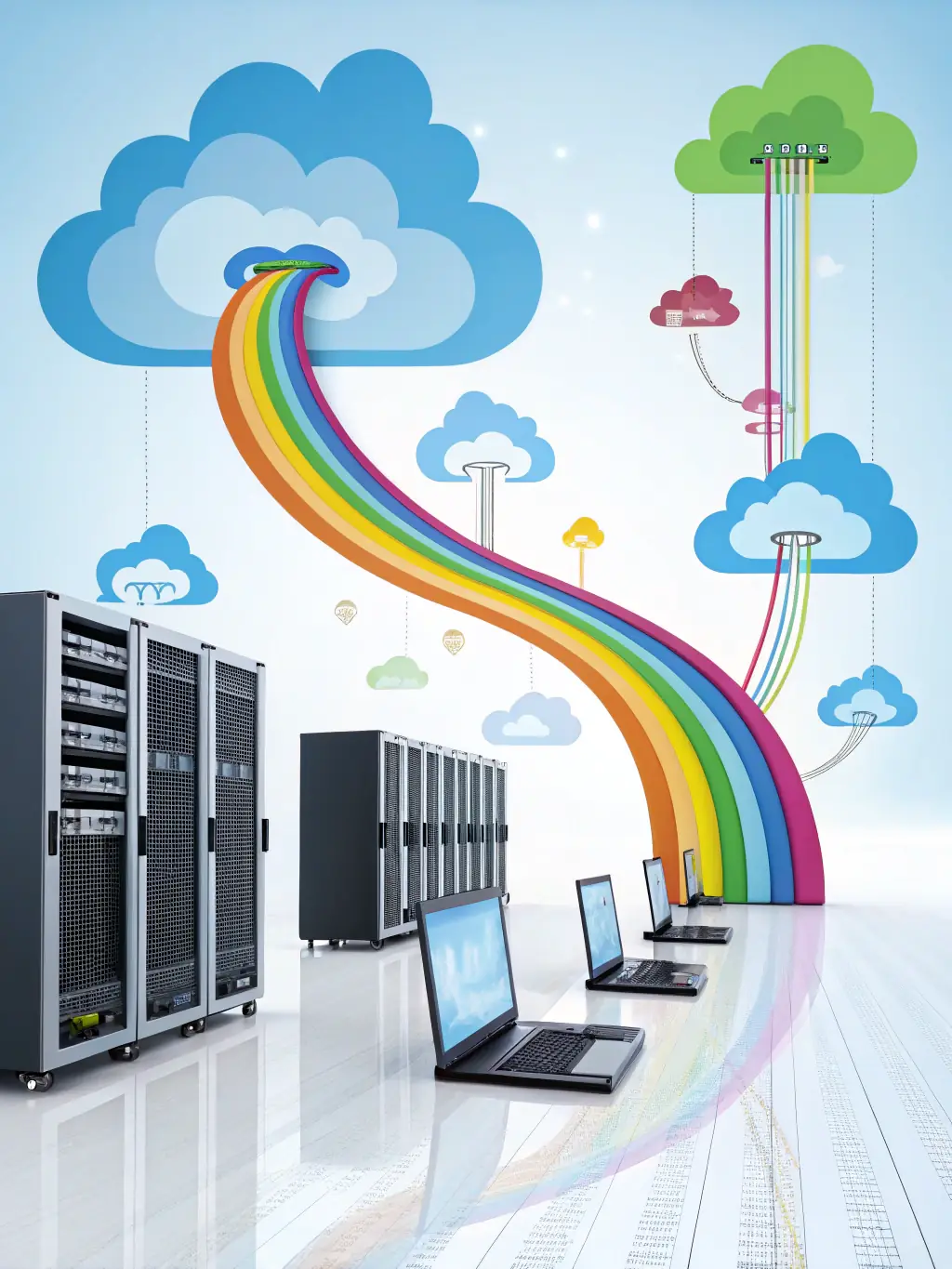 A visual representation of data flowing into a cloud environment, symbolizing Skyriver's seamless cloud migration solutions for enhanced data security and accessibility.